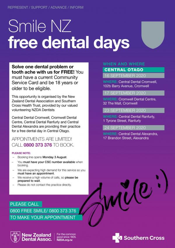 2020 Free Dental Day Flyer Central Otago 002